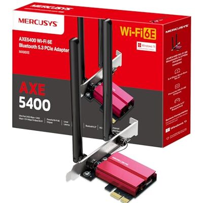 MERCUSYS MA86XE Tarjeta WiFi PCIe, AXE5400, 2402 Mbps, WiFi 6E, para PC MERCUSYS MA86XE Tarjeta WiFi PCIe, AXE5400, 2402 Mbps, WiFi 6E, para PC