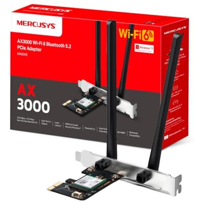 MERCUSYS MA80XE-Tarjeta WiFi PCIe, AX3000, 2402 Mbps, WiFi 6, Bluetooth 5.2 MERCUSYS MA80XE-Tarjeta WiFi PCIe, AX3000, 2402 Mbps, WiFi 6, Bluetooth 5.2