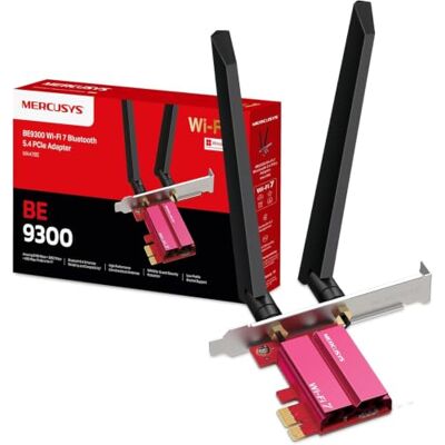 MERCUSYS MA47BE Tarjeta WiFi para PC, Wi-Fi 7 PCIe, Bluetooth 5.4 BE9300 Tribanda, 5765 Mbps (6 GHz), MLO, WPA3, 2 antenas externas, apertura de bajo perfil, Win11/10 basado en Intel (64 bits MERCUSYS MA47BE Tarjeta WiFi para PC, Wi-Fi 7 PCIe, Bluetooth 5.4 BE9300 Tribanda, 5765 Mbps (6 GHz), MLO, WPA3, 2 antenas externas, apertura de bajo perfil, Win11/10 basado en Intel (64 bits