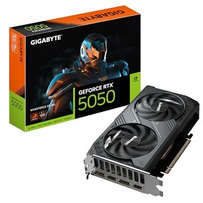 GIGABYTE GeForce RTX 5050 WINDFORCE OC 8G Tarjeta Gráfica 8GB GDDR6, 128bit, PCI-E 5.0, 2587MHz Frecuencia del núcleo, 2 x DP, 2 x HDMI, NVIDIA DLSS 4, GV-N5050WF2OC-8GD GIGABYTE GeForce RTX 5050 WINDFORCE OC 8G Tarjeta Gráfica 8GB GDDR6, 128bit, PCI-E 5.0, 2587MHz Frecuencia del núcleo, 2 x DP, 2 x HDMI, NVIDIA DLSS 4, GV-N5050WF2OC-8GD