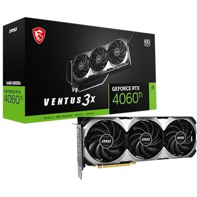 MSI Gaming GeForce RTX 4060 Ti 16GB GDRR6 Boost Clock: 2625 MHz 128-Bit HDMI/DP Nvlink TORX Fan 4.0 Ada Lovelace Architecture Tarjeta gráfica (RTX 4060 Ti Ventus 3X 16G OC) MSI Gaming GeForce RTX 4060 Ti 16GB GDRR6 Boost Clock: 2625 MHz 128-Bit HDMI/DP Nvlink TORX Fan 4.0 Ada Lovelace Architecture Tarjeta gráfica (RTX 4060 Ti Ventus 3X 16G OC)