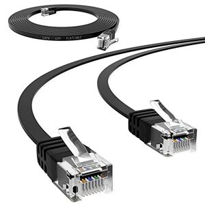 hb-digital 5m Cable de Red LAN Cable de Parche Plano con Enchufe RJ45 Cobre Profesional Delgado Flexible para Gigabit Ethernet Compatible con PC, Router, Switch, Modem, TV, Consola de Juegos negro
