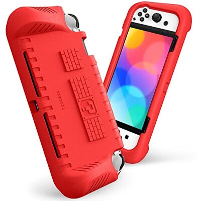 FINTIE Funda Compatible con Nintendo Switch (Modelo OLED) 2021 – Funda Ultraligera Resistente a los Golpes con 2 Soportes para Tarjetas de Juego, diseño de Agarre ergonómico, Color Rojo, Rojo FINTIE Funda Compatible con Nintendo Switch (Modelo OLED) 2021 – Funda Ultraligera Resistente a los Golpes con 2 Soportes para Tarjetas de Juego, diseño de Agarre ergonómico, Color Rojo, Rojo