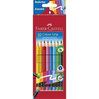 Faber-Castell Juego de lápices de colores Colour Grip, borrables, 10 unidades en estuche de cartón Faber-Castell Juego de lápices de colores Colour Grip, borrables, 10 unidades en estuche de cartón