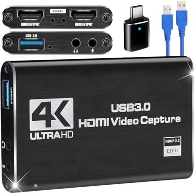 Azuxreza HDMI Video Capture Card for Switch,4K External Capture Card for Streaming with USB 3.0 and 2K 30FPS Game Capture for Nintendo Switch/PS5/Xbox/PS4/Steam Deck Azuxreza HDMI Video Capture Card for Switch,4K External Capture Card for Streaming with USB 3.0 and 2K 30FPS Game Capture for Nintendo Switch/PS5/Xbox/PS4/Steam Deck