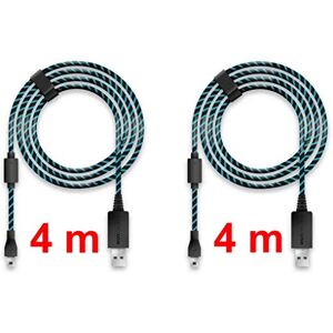 LIONCAST 2X Cable de Carga del Controlador para Xbox One y PS4, 4 Metros con protección de Cubierta Textil y Correa Organizador de Cable, Micro USB 2.0 Azul y Negro