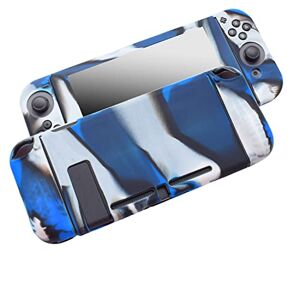 Hikfly Gel de Silicona Agarre Antideslizante Kits de Protección Carcasas Cubrir Piel para Nintendo Switch Consolas y Joy-Con Controlador Con 8pcs Gel de Silicona Empuñaduras Gorras (Azul Camuflaje)