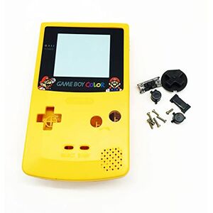 Sunvalley Carcasa Carcasa Carcasa Reemplazo de color amarillo, para consola For Nintendo Game Boy Gameboy Color GBC, Portector de pantalla Mario / Botones / Tornillos / Juego completo de pegatinas