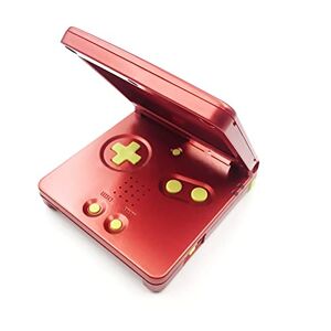 Sunvalley Carcasa de color rojo con carcasa de repuesto, para consola For Nintendo Game Boy GameBoy Advance GBA SP, carcasa con botones amarillos / tornillos / adhesivo / almohadilla de goma