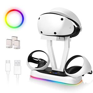 G-STORY Cargador para Mando PS VR2 con Soporte para Auriculares VR, estación de Carga rápida para PS VR2 con indicador LED, Cargador inalámbrico PS VR2