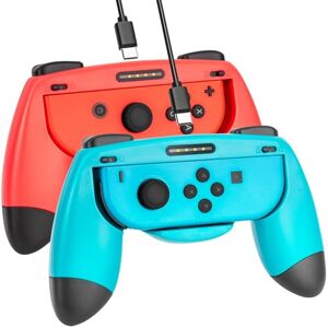 Cenawin 2Pcs Joy-Con Agarre Compatible con Nintendo Switch/Switch OLED, Soporte Ergonómico Switch Mando Confort Grip con Función de Carga para Switch Joy-Con Mando (Rojo y Azul)