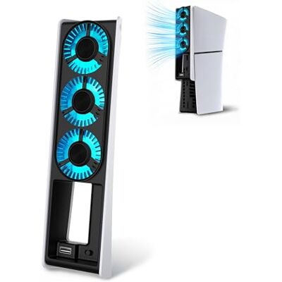 AKUMA Cyber W02 Ventilador retroiluminado Compatible con PS5 Slim con 3 Ventiladores y un Puerto USB 3.0 Externo, Color Blanco AKUMA Cyber W02 Ventilador retroiluminado Compatible con PS5 Slim con 3 Ventiladores y un Puerto USB 3.0 Externo, Color Blanco
