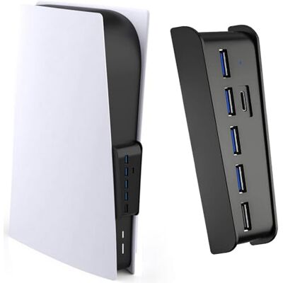 Megadream Hub USB de 5 Puertos para PS5, Adaptador Divisor de Cargador de expansión de Alta Velocidad con 4 USB + 1 Puerto de Carga USB + 1 Puerto Tipo C, Compatible con Consola de Juegos Megadream Hub USB de 5 Puertos para PS5, Adaptador Divisor de Cargador de expansión de Alta Velocidad con 4 USB + 1 Puerto de Carga USB + 1 Puerto Tipo C, Compatible con Consola de Juegos