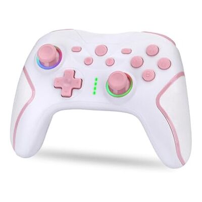 NK Mando Switch Inalámbrico Switch/OLED/Lite/Pro con Función Wake, Ajustes Macro, Bluetooth, 6 ejes,Función Turbo, Dual Shock Doble Vibración, LED Indicadores Color Blanco y Rosa NK Mando Switch Inalámbrico Switch/OLED/Lite/Pro con Función Wake, Ajustes Macro, Bluetooth, 6 ejes,Función Turbo, Dual Shock Doble Vibración, LED Indicadores Color Blanco y Rosa