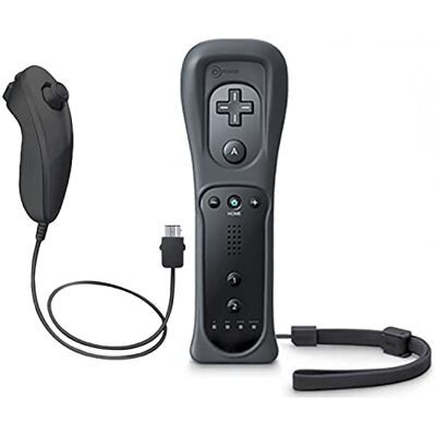 OSTENT 2 en 1 Mando a Distancia Construido en Motion Plus + Nunchuk para Nintendo Wii Juego Negro OSTENT 2 en 1 Mando a Distancia Construido en Motion Plus + Nunchuk para Nintendo Wii Juego Negro