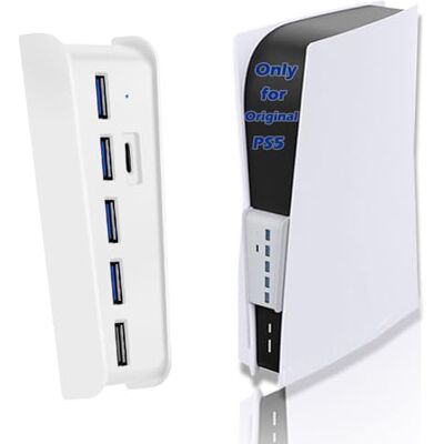 Megadream Hub USB de 6 puertos para PS5, adaptador de divisor de expansión rápida 4 USB‑A + 1 puerto de carga USB + 1 USB‑C, compatible con los puertos frontales de la consola P5, no apto para PS5 Slim/Pro Megadream Hub USB de 6 puertos para PS5, adaptador de divisor de expansión rápida 4 USB‑A + 1 puerto de carga USB + 1 USB‑C, compatible con los puertos frontales de la consola P5, no apto para PS5 Slim/Pro