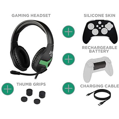 Konix Mythics Pack de accesorios gaming Chronos Xbox Series X S Auriculares Batería Cable Funda protectora Tapas para los pulgares Konix Mythics Pack de accesorios gaming Chronos Xbox Series X S Auriculares Batería Cable Funda protectora Tapas para los pulgares