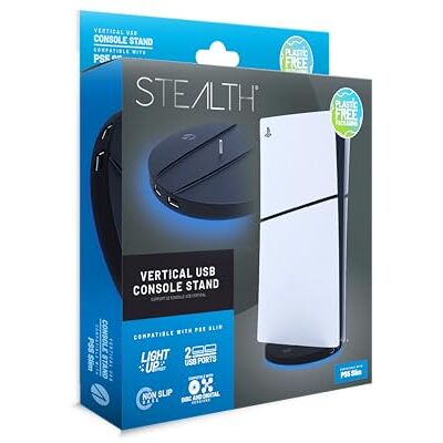 STEALTH Soporte vertical: compatible con versiones de disco y digitales de la consola PS5 Slim STEALTH Soporte vertical: compatible con versiones de disco y digitales de la consola PS5 Slim