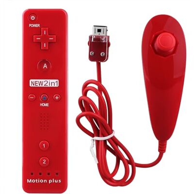OSTENT Mando a distancia 2 en 1 incorporado Motion Plus + Nunchuk para Nintendo Wii Game Rojo OSTENT Mando a distancia 2 en 1 incorporado Motion Plus + Nunchuk para Nintendo Wii Game Rojo