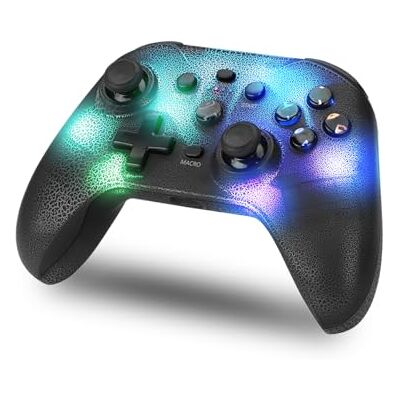 NK Mando Switch Inalámbrico LED RGB Ajustable, Switch/PC/Android/iOS, Función Turbo, Ajustes Macro, Bluetooth, 6 ejes, 4 Modos de Vibración Color Negro (Incluye Soporte Smartphone) NK Mando Switch Inalámbrico LED RGB Ajustable, Switch/PC/Android/iOS, Función Turbo, Ajustes Macro, Bluetooth, 6 ejes, 4 Modos de Vibración Color Negro (Incluye Soporte Smartphone)