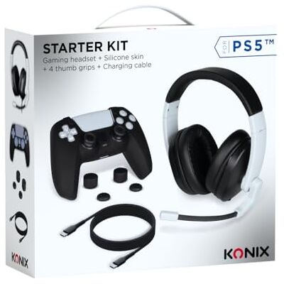 Konix Mythics Paquete Inicial de Accesorios Gaming PS5 Casco con Cable Funda de protección Mando DualSense Apoyo Pulgar Cable de Carga Konix Mythics Paquete Inicial de Accesorios Gaming PS5 Casco con Cable Funda de protección Mando DualSense Apoyo Pulgar Cable de Carga