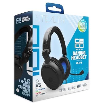 STEALTH C6-100 Azul Casco Gaming Over Ear para PS4/PS5, Xbox, Nintendo Switch, PC, Micrófono Flexible, Conector de 3.5mm, Cable 1.5m, Ligero, cómodo y Duradero STEALTH C6-100 Azul Casco Gaming Over Ear para PS4/PS5, Xbox, Nintendo Switch, PC, Micrófono Flexible, Conector de 3.5mm, Cable 1.5m, Ligero, cómodo y Duradero