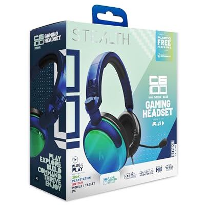 STEALTH Auriculares Gaming C6-100 STRIKE Verde y azul, multiplataforma compatible con Xbox, PS, Switch, PC, móvil y tableta STEALTH Auriculares Gaming C6-100 STRIKE Verde y azul, multiplataforma compatible con Xbox, PS, Switch, PC, móvil y tableta