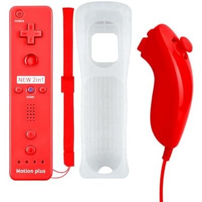 QUMOX Mando a Distancia Wii Nunchuck con Motion Plus Compatible con la Consola Wii y Wii U Mando a Distancia de Wii con función de Choque Rojo QUMOX Mando a Distancia Wii Nunchuck con Motion Plus Compatible con la Consola Wii y Wii U Mando a Distancia de Wii con función de Choque Rojo