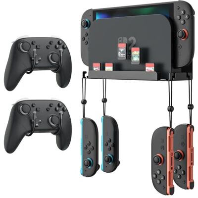 MoKo Soporte de Pared para Consola Nintendo Switch 2 2025 Soporte de Metal con Ganchos para Controlador Joy-con, con Agujeros Disipar Calor MoKo Soporte de Pared para Consola Nintendo Switch 2 2025 Soporte de Metal con Ganchos para Controlador Joy-con, con Agujeros Disipar Calor