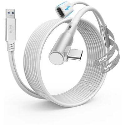 KIWI design Cable Link con Carga 5M Compatible con Meta Quest 3s Quest 3 Quest 2/Pro/Accesorios Pico 4 y PC/SteamVR, Cable USB 3.0 a USB-C Link con Super Rápida 5 Gbps, para Juego Prolongado KIWI design Cable Link con Carga 5M Compatible con Meta Quest 3s Quest 3 Quest 2/Pro/Accesorios Pico 4 y PC/SteamVR, Cable USB 3.0 a USB-C Link con Super Rápida 5 Gbps, para Juego Prolongado