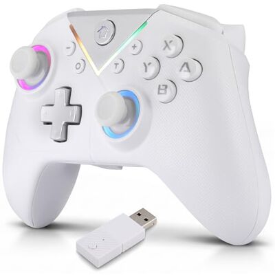 NK Mando Inalámbrico Bluetooth para PC Compatible con Switch/Smartphone Android y iOS, 2 Botones Macro, Vibración Dual, 6 Ejes, Luces LED, Color Negro (Blanco) NK Mando Inalámbrico Bluetooth para PC Compatible con Switch/Smartphone Android y iOS, 2 Botones Macro, Vibración Dual, 6 Ejes, Luces LED, Color Negro (Blanco)