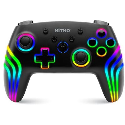 NITHO NEXUS DARK OPS Mando Inalámbrico Compatible con Switch/Switch 2/PC/Android/iOS, Gamepad con Giroscopio de 6 Ejes, Luz LED RGB, Vibración Dual, Turbo, Joystick con Diseño Ergonómico Negro NITHO NEXUS DARK OPS Mando Inalámbrico Compatible con Switch/Switch 2/PC/Android/iOS, Gamepad con Giroscopio de 6 Ejes, Luz LED RGB, Vibración Dual, Turbo, Joystick con Diseño Ergonómico Negro