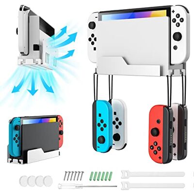 MoKo Soporte de Pared para Consola Nintendo Switch/Switch OLED Soporte de Metal con Ganchos para Controlador Joy-con, con Agujeros Disipar Calor MoKo Soporte de Pared para Consola Nintendo Switch/Switch OLED Soporte de Metal con Ganchos para Controlador Joy-con, con Agujeros Disipar Calor