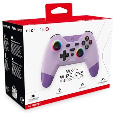 Gioteck WX4+ Wireless Controller for Nintendo Switch Lavender with Customisable RGB Lighting and Programmable Back Buttons Bluetooth Compatible Gioteck WX4+ Wireless Controller for Nintendo Switch Lavender with Customisable RGB Lighting and Programmable Back Buttons Bluetooth Compatible