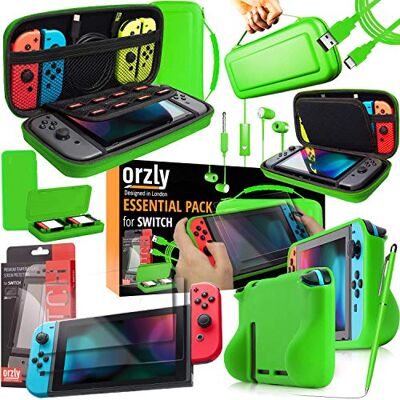 Orzly Accesorios para Nintendo Switch (Incluye: Protectores de Pantalla, Cable USB, Funda para Consola, Estuche Tarjetas de Juego, Comfort Grip para los mandos JoyCon, Auriculares) Verde Orzly Accesorios para Nintendo Switch (Incluye: Protectores de Pantalla, Cable USB, Funda para Consola, Estuche Tarjetas de Juego, Comfort Grip para los mandos JoyCon, Auriculares) Verde