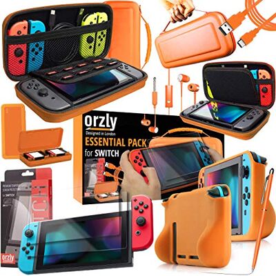 Orzly Accesorios para Nintendo Switch (Incluye: Protectores de Pantalla, Cable USB, Funda para Consola, Estuche Tarjetas de Juego, Comfort Grip para los mandos JoyCon, Auriculares) Naranja Orzly Accesorios para Nintendo Switch (Incluye: Protectores de Pantalla, Cable USB, Funda para Consola, Estuche Tarjetas de Juego, Comfort Grip para los mandos JoyCon, Auriculares) Naranja