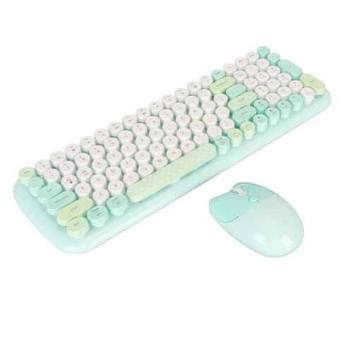 Goshyda Ratón de Teclado Inalámbrico Colorido, Diseño Retro con Teclas Desmontables, Modo de Suspensión Automática, 12 Teclas de Acceso Rápido Multimedia para Computadora de Escritorio