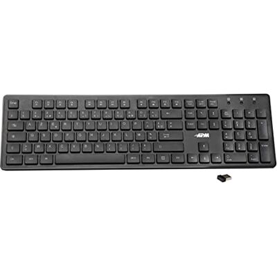 APM KeyboardWireless, 2.4GHz,KeyboardKeyboardAZERTY, 105 Ergonomic Keys,KeyboardKeyboardFrench, Multimedia Shortcuts, Compatible with PC ComputerPortable MacOS Windows Linux, 100041 APM KeyboardWireless, 2.4GHz,KeyboardKeyboardAZERTY, 105 Ergonomic Keys,KeyboardKeyboardFrench, Multimedia Shortcuts, Compatible with PC ComputerPortable MacOS Windows Linux, 100041