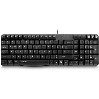 Rapoo Teclado con Cable QWERTY, Negro Teclado Resistente a Las Salpicaduras, Conexión USB, Silencioso, Numérico Rapoo Teclado con Cable QWERTY, Negro Teclado Resistente a Las Salpicaduras, Conexión USB, Silencioso, Numérico