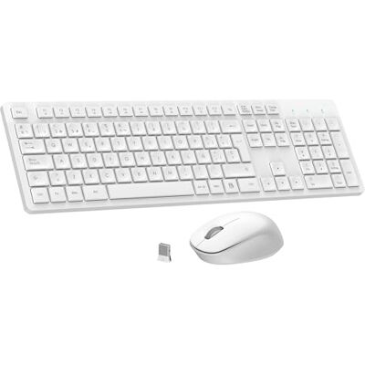 LeadsaiL Teclado y Raton Inalámbrico, Teclado y Raton Inalambrico Ergonómico, Español QWERTY, Tamaño Completo con Teclado Numérico, Receptor USB 2.4 GHz for Mac, PC, Ordenador Portátil-Blanco LeadsaiL Teclado y Raton Inalámbrico, Teclado y Raton Inalambrico Ergonómico, Español QWERTY, Tamaño Completo con Teclado Numérico, Receptor USB 2.4 GHz for Mac, PC, Ordenador Portátil-Blanco