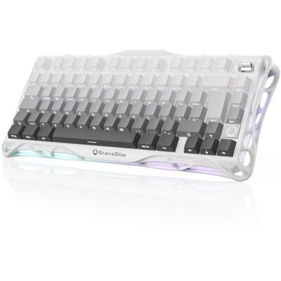 GravaStar Mercury K1 Teclado mecánico Gaming QWERTZ Degradado Blanco Teclado gaming 75% con carcasa de aluminio, tri modo, intercambio en caliente, inalámbrico, montaje gasket GravaStar Mercury K1 Teclado mecánico Gaming QWERTZ Degradado Blanco Teclado gaming 75% con carcasa de aluminio, tri modo, intercambio en caliente, inalámbrico, montaje gasket