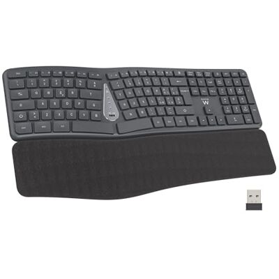 Ewent Teclado ergonómico inalámbrico, Teclado ergonómico, diseño QWERTY Italiano, reposamuñecas Integrado, Bluetooth y USB, Easy-Switch, Teclas silenciosas, Compatible con Windows, Mac y Ewent Teclado ergonómico inalámbrico, Teclado ergonómico, diseño QWERTY Italiano, reposamuñecas Integrado, Bluetooth y USB, Easy-Switch, Teclas silenciosas, Compatible con Windows, Mac y