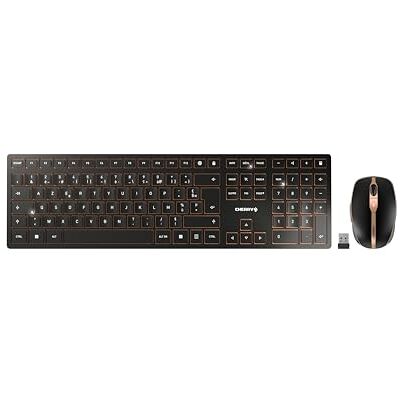 Cherry DW 9100 SLIM, Pack de Teclado y Ratón Inalámbricos, Distribución de Teclado Belga (AZERTY), Bluetooth y Radiofrecuencia de 2,4 GHz, Teclas Silenciosas, Recargable, Negro/Bronce Cherry DW 9100 SLIM, Pack de Teclado y Ratón Inalámbricos, Distribución de Teclado Belga (AZERTY), Bluetooth y Radiofrecuencia de 2,4 GHz, Teclas Silenciosas, Recargable, Negro/Bronce
