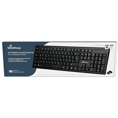 MediaRange Teclado inalámbrico inalámbrico con 105 Teclas, disposición QWERTY (GR), Juego de Teclado para PC con Receptor Nano USB 2.0 inalámbrico, Ancho de emisión de 10 m, Resistente a Salpicaduras MediaRange Teclado inalámbrico inalámbrico con 105 Teclas, disposición QWERTY (GR), Juego de Teclado para PC con Receptor Nano USB 2.0 inalámbrico, Ancho de emisión de 10 m, Resistente a Salpicaduras