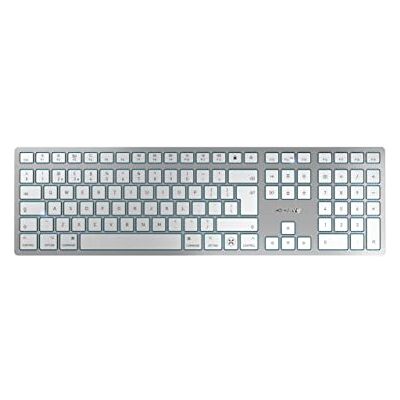 Cherry KW 9100 Slim FOR Mac, Teclado Inalámbrico para Mac, Distribución de Teclado Inglés UK (QWERTY), Bluetooth o Radiofrecuencia 2,4 GHz, Teclas Planas, Recargable, Blanco/Plateado Cherry KW 9100 Slim FOR Mac, Teclado Inalámbrico para Mac, Distribución de Teclado Inglés UK (QWERTY), Bluetooth o Radiofrecuencia 2,4 GHz, Teclas Planas, Recargable, Blanco/Plateado