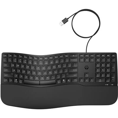 HP 480 Comfort Teclado con Cable QWERTY Español, Ergonómico y Multidispositivo, Teclas Programables, Reposamuñecas Suave, USB-A, Resistente a Salpicaduras, Negro HP 480 Comfort Teclado con Cable QWERTY Español, Ergonómico y Multidispositivo, Teclas Programables, Reposamuñecas Suave, USB-A, Resistente a Salpicaduras, Negro
