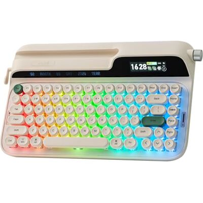 EPOMAKER Glyph Teclado Mecánico de Máquina de Escribir con Pantalla&Palanca Perilla, BT/2.4G/USB, Teclas PBT Redondas, Reposamuñecas, Hot Swap, RGB, Software Personalizado, Montaje Superior EPOMAKER Glyph Teclado Mecánico de Máquina de Escribir con Pantalla&Palanca Perilla, BT/2.4G/USB, Teclas PBT Redondas, Reposamuñecas, Hot Swap, RGB, Software Personalizado, Montaje Superior
