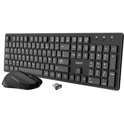 APM 100042 Paquete de Teclado de Mouse inalámbrico Combo de Teclado Azerty y Mouse óptico Tecnología inalámbrica de 2.4 GHz Funcionamiento Ultra rápido Atajos Teclado de Oficina Negro APM 100042 Paquete de Teclado de Mouse inalámbrico Combo de Teclado Azerty y Mouse óptico Tecnología inalámbrica de 2.4 GHz Funcionamiento Ultra rápido Atajos Teclado de Oficina Negro