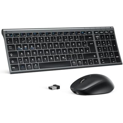 iClever Teclado Bluetooth con ratón, juego de teclado y ratón inalámbrico, modo dual recargable (Bluetooth 5.0 + 2.4 G) teclado inalámbrico, para PC/portátil, diseño QWERTZ, gris iClever Teclado Bluetooth con ratón, juego de teclado y ratón inalámbrico, modo dual recargable (Bluetooth 5.0 + 2.4 G) teclado inalámbrico, para PC/portátil, diseño QWERTZ, gris