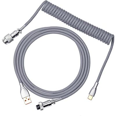 EPOMAKER Cable USB Tipo C de 1,8 m, Tipo C a USB A, TPU, Cable mecánico en Espiral con Conector de Aviador extraíble para Teclado Gaming (Gris) EPOMAKER Cable USB Tipo C de 1,8 m, Tipo C a USB A, TPU, Cable mecánico en Espiral con Conector de Aviador extraíble para Teclado Gaming (Gris)